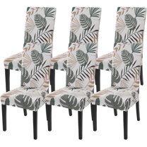 Printed Dining Room Chair Covers Set of 6, Stretch Kitchen Chair Covers Washable Parsons Chair Slipcover Removable Dining Chair Protectors for Hotel,Ceremony (Tropical Leaf Pattern)