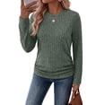thumbnail image 5 of Ronuti Long Sleeve Shirts for Women Side Ruched Ribbed Knit Crewneck Fall Tops, 5 of 10