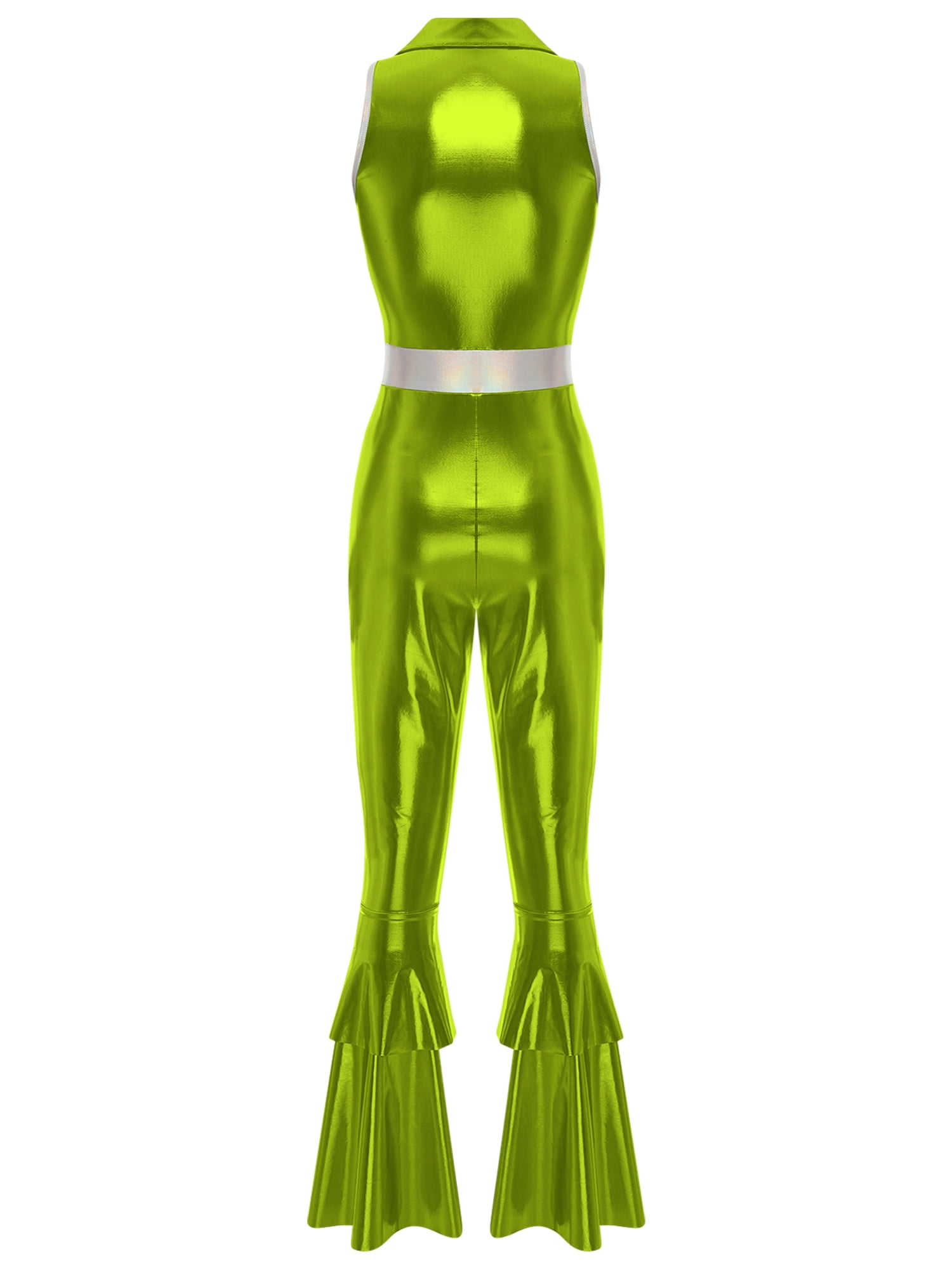 iixpin 70s Costume Outfit for Women Lapel Sleeveless Disco Jumpsuit Holographic Shiny Disco Costume Green S