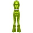 thumbnail image 4 of Sxiwei Women Shiny Metallic 70s Disco Hippy Dance Costume Jumpsuit Sleeveless Flared Bell Bottoms Green L, 4 of 5