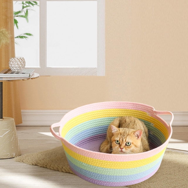 Cama para gatos tejida a mano, rascador para gatos, protector de muebles, cama portátil versátil para mascotas, casa para dormir para conejos de S