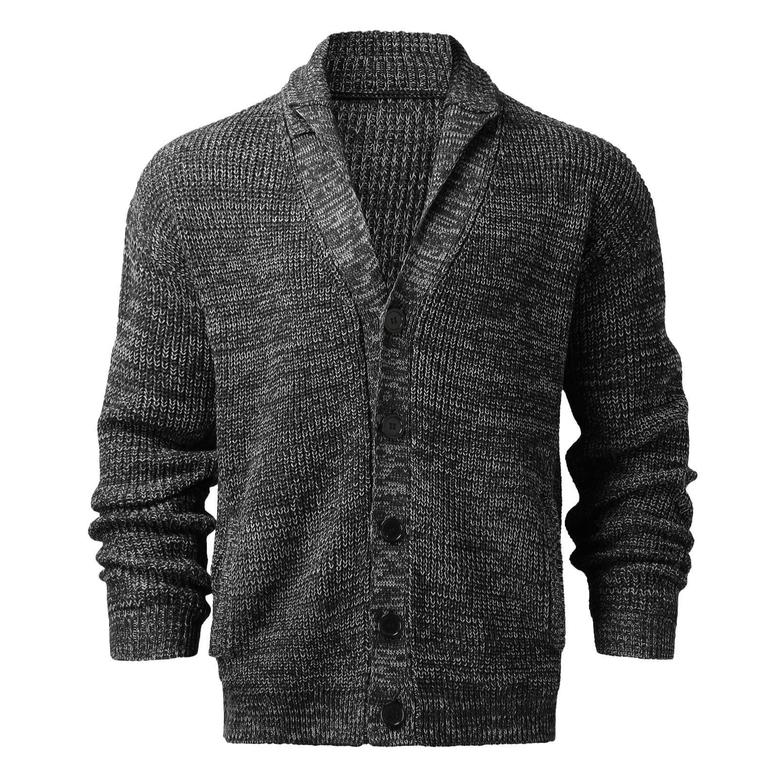 Karlywindow Mens Cable Knit Cardigan Sweater Shawl Collar Loose Fit Long Sleeve Casual Cardigans