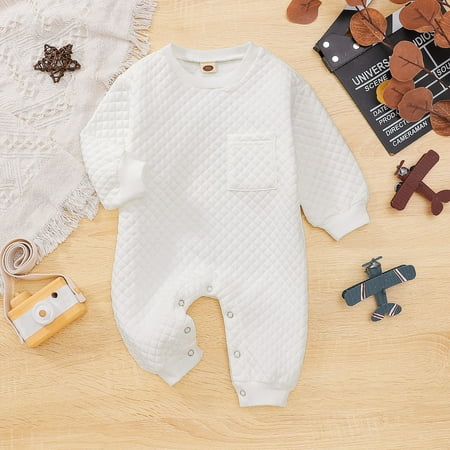 

Baby Girls Boys Autumn Solid Long Sleeve Romper Jumpsuit Clothes White 70