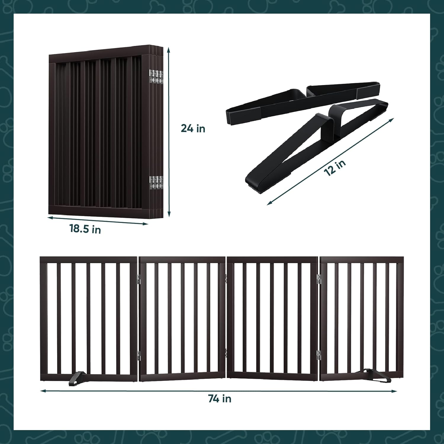 Smart FENDEE Foldable Dog Gate, 24" Bamboo photo 2