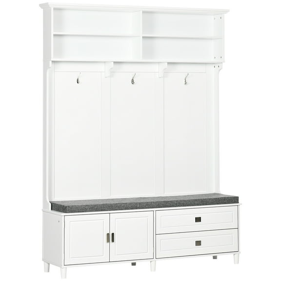 Historyli Go5H Hall Tree With Coat Hooks Cushion Bench Top Storage Shelves Bottom Shoe Cabinet Drawers Coat Storage Entryway Storage Hall Cabinet For Hallway Living Room Corridor Office