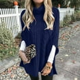 thumbnail image 2 of BXINGOHAI Women Turtleneck Poncho Sweaters Cable Knit Long Sleeve Pullover Side Split Chunky Cape Tops Fall Winter Sweater Navy,S, 2 of 6