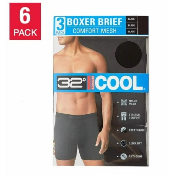 32 Degrees Men's Comfort Mesh Boxer Brief, 6-pack Medium