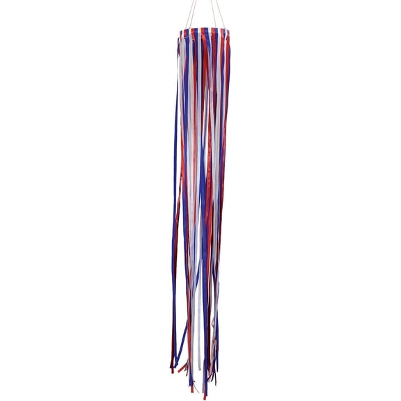 In the Breeze 5189 — 39-Inch Red, White & Blue Ribbon Windsock — Colorful, Patriotic Outdoor and Garden Decor