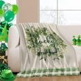 thumbnail image 2 of St. Patrick''s Day Flannel Fleece Blanket 40"x50" Soft Cozy Throw Blankets Lucky Leaf Wreath Lightweight Sofa Couch Throws for Kids/Boys/Girls All Seasons Camping Travel Blossom Flower on Green Check, 2 of 6