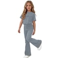 thumbnail image 5 of Amidoa Girls Summer 2 Piece Outfits Kids Print Short Sleeve and Casual Pants Clothing Sets Gray Size 5T, 5 of 7