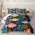 thumbnail image 2 of jejeloiu Watercolor Cartoon Fish Quilt Full,Colorful Ocean Coral Full Bedspread Sets For Boys,Black Multicolor,3pcs, 2 of 7