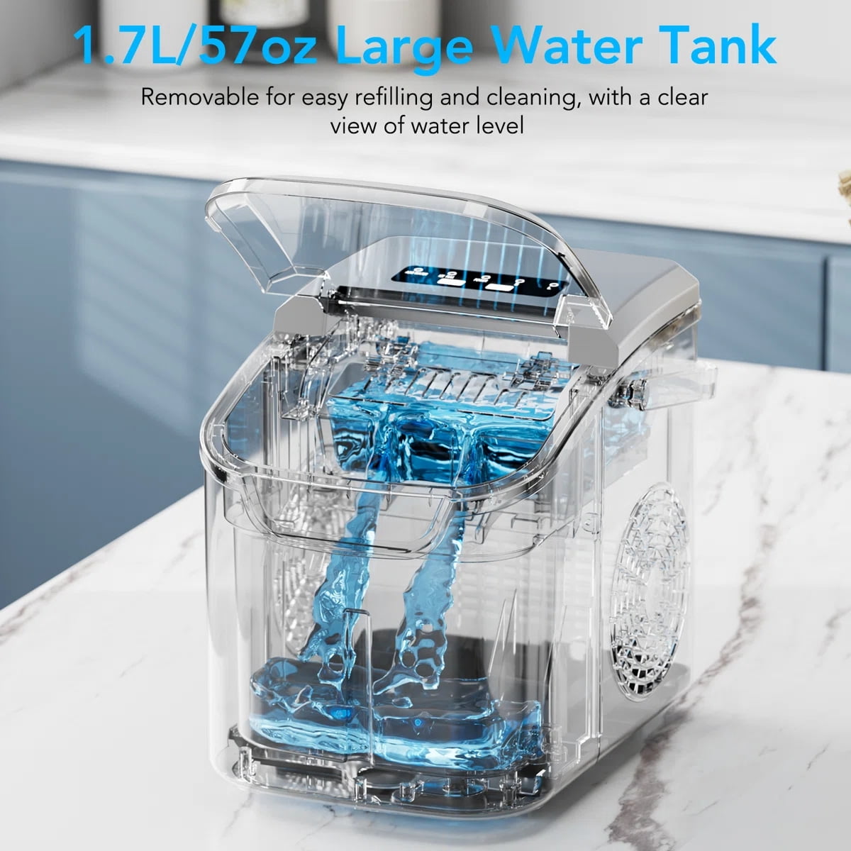 KNDKO Efficient Portable Countertop Ice Maker: Quick 8-Cube In 6 Mins, Up To 26Lb/Day, 2 Ice Sizes, Perfect For Home/Party/Travel GREY