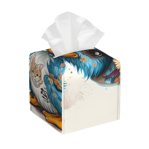Balery Cute Sunflower Blue Duck Porta Pañuelos de Cuero con Estampado – Funda Moderna Cuadrada para Caja de Pañuelos, Dispensador 5x5x5''