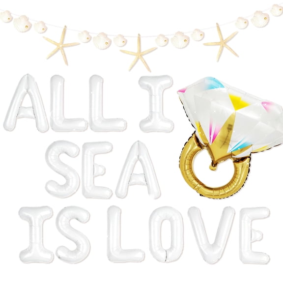 Ocean Love Theme Party Decorations Set - Romantic Beach Wedding Bachelorette Party Supplies with ALLISEAISLOVE Balloons & Diamond Ring Decor
