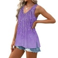 thumbnail image 5 of Sevevn Fashion Women's Casual Printed Sleeveless Solid V-Neck Ladies Top Blouse Purple XL Deal of the Week, 5 of 7