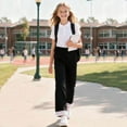 thumbnail image 6 of HAOTAGS Girls Sweatpants with Lace Trim(1-13), Elastic Waist with Side Pockets Long Pants Black 10-11Years, 6 of 7
