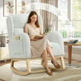thumbnail image 6 of Muumblus Nursery Rocking Chair, Wingback Glider Rocker, Indoor Uphlostered Rocking Chair, Ivory Teddy, 6 of 8