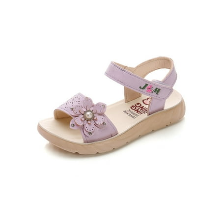 

Daeful Kids Comfort Breathable Flower Decor Shoes School Casual Open Toe Flat Sandals Fashion Dress Sandal