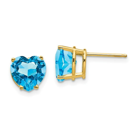 Primal Gold 14 Karat Yellow Gold 8mm Heart Blue Topaz Earrings