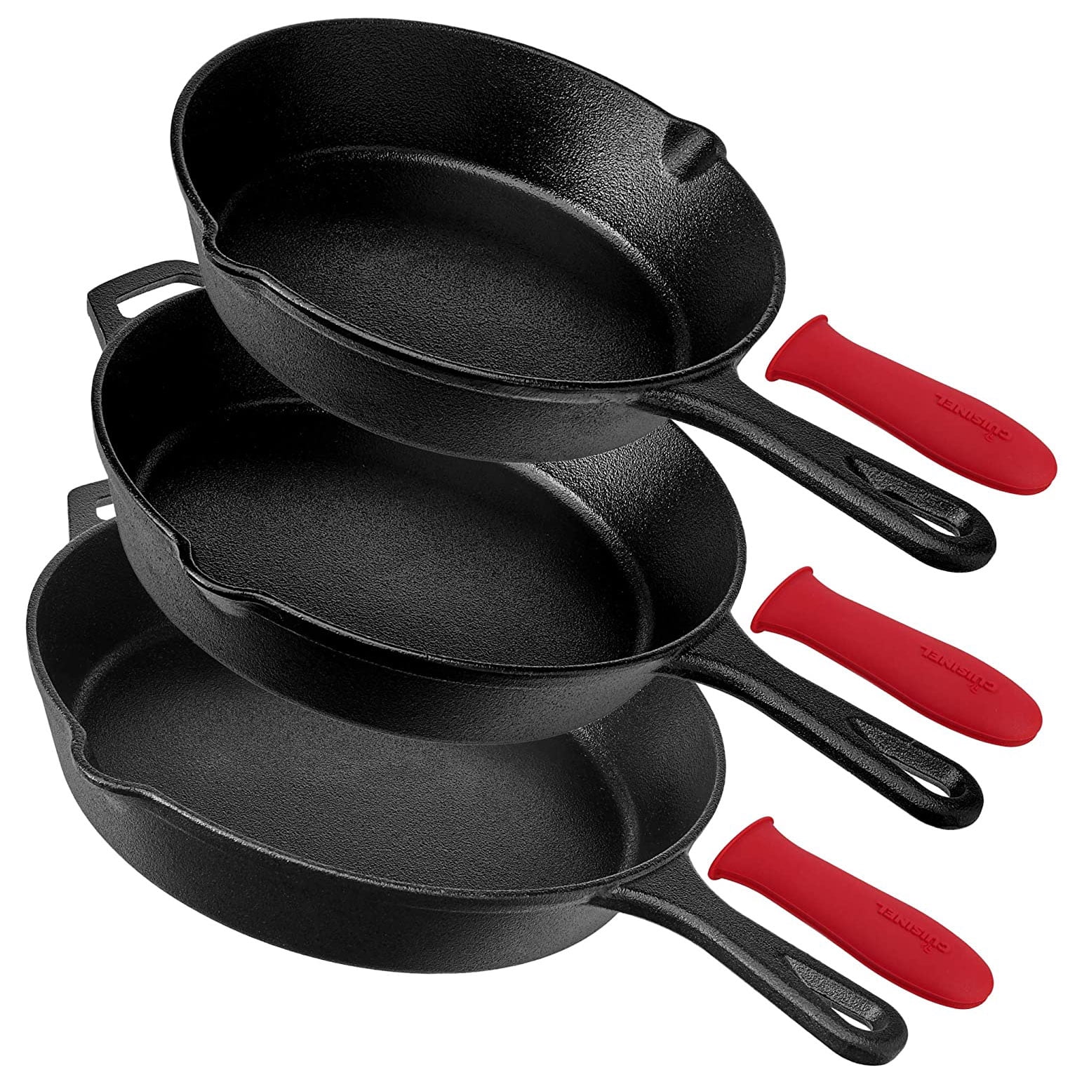 Cuisinel Versatile PreSeasoned Cast Iron Skillet 3 MultiSized Cooking