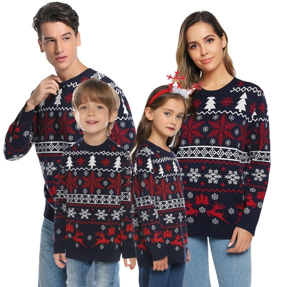 Purcoar Matching Family Christmas Sweater Reindeer Snowflakes Pullover