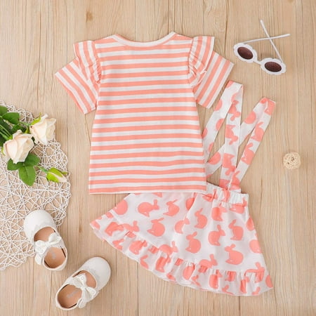 

Cathalem Baby Suspenders Tops T Striped Outfits Toddler Easter Girls Skirts Cartoon Printed 6M-4Y Shirt Rabbit Toddler Clothes Childrenscostume Pink 6-12 Months