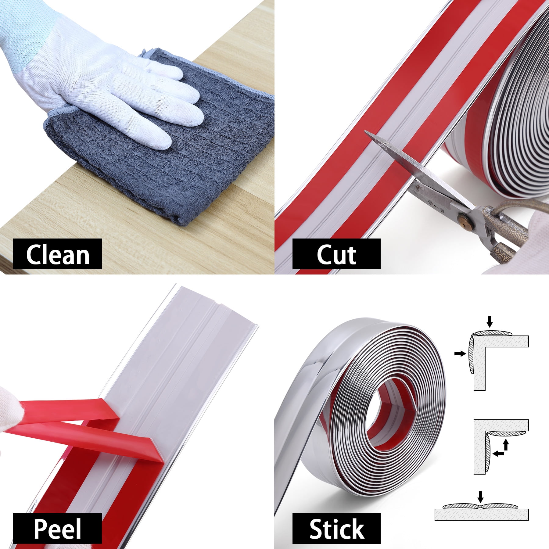 Multifunctional Wall Molding Trim & Corner Guards & Caulk Strip, Apply in Table Edge Door Frame Baseboard for Protection and Decoration, Shiny Silver, 16.4ft x 1.6in