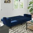 thumbnail image 3 of Emma + Oliver Premium Padded Velvet Upholstered Split Back Sofa Futon with Vertical Channel Tufting and Wooden Legs in Navy, 3 of 12