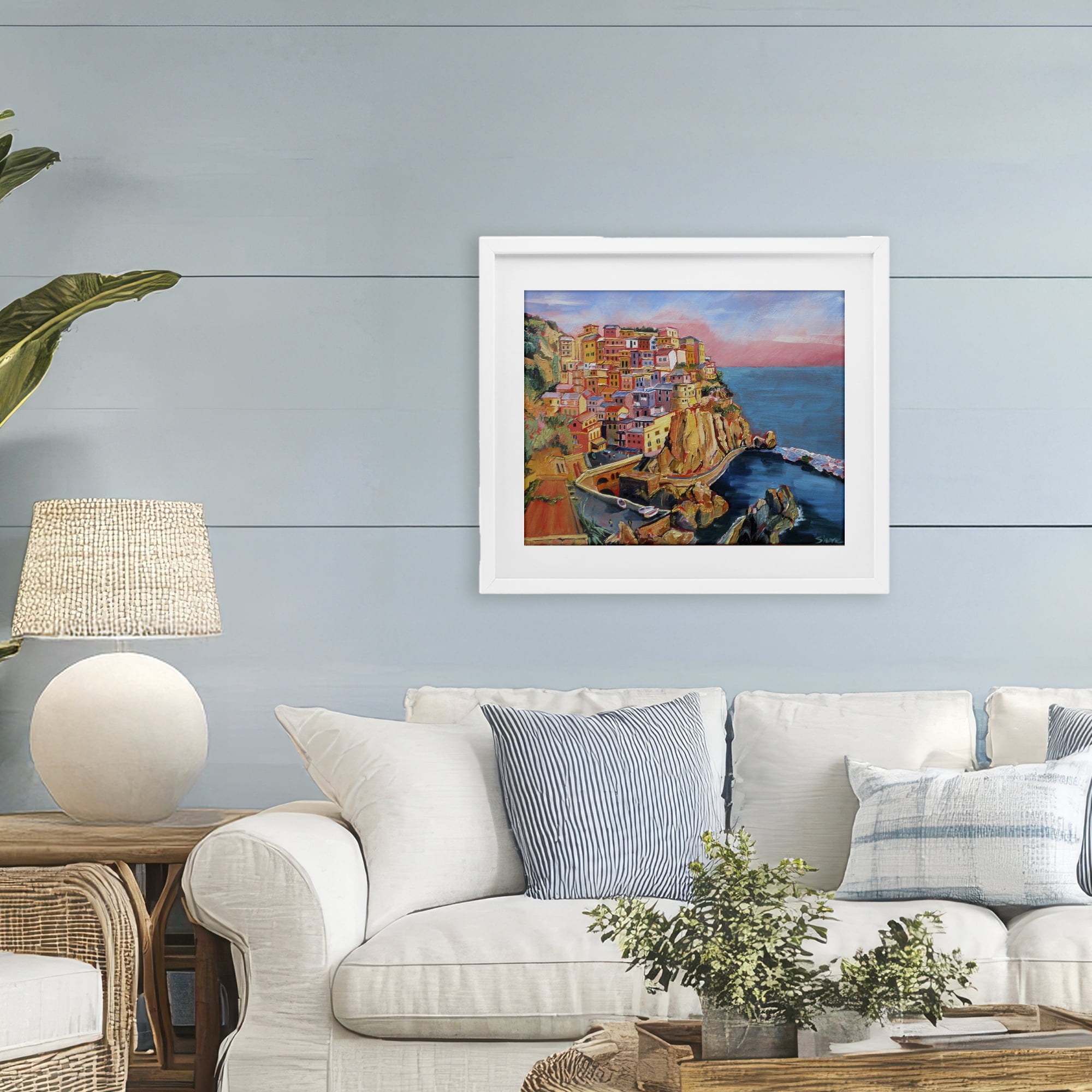 Stupell Industries Cinque Terre Seascape Architecture White Framed Print Under Glass, design by Maxine Shore
