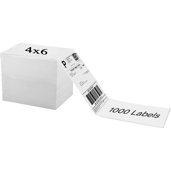 SJPACK Direct Thermal Printer Labels, 4" x 6", White, 1000 Labels/Stack