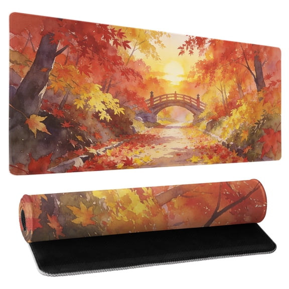Autumn Red Maple Leaf Pattern XL Extended Mouse Pad 31.5x11.8 inch Anti-Fouling and Waterproof Desk Mat for Gaming, Office and Home Use