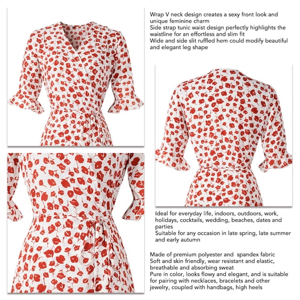 Vestido Tipo Túnica Con Abertura Lateral, Vestido Cruzado Con Cuello En V, Lazo En La Cintura, Poliéster Suave, Agradable Al Tacto, Fluido, Transpirable Para Vacaciones ANGGREK AA1711