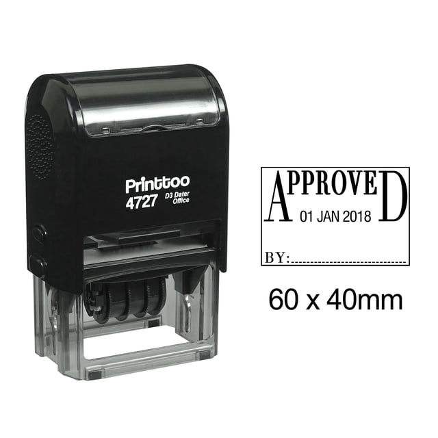 Printtoo Self Inking Approved Dater Stamp With By Text Line Office Stationery Date Rubber Stamp-Black