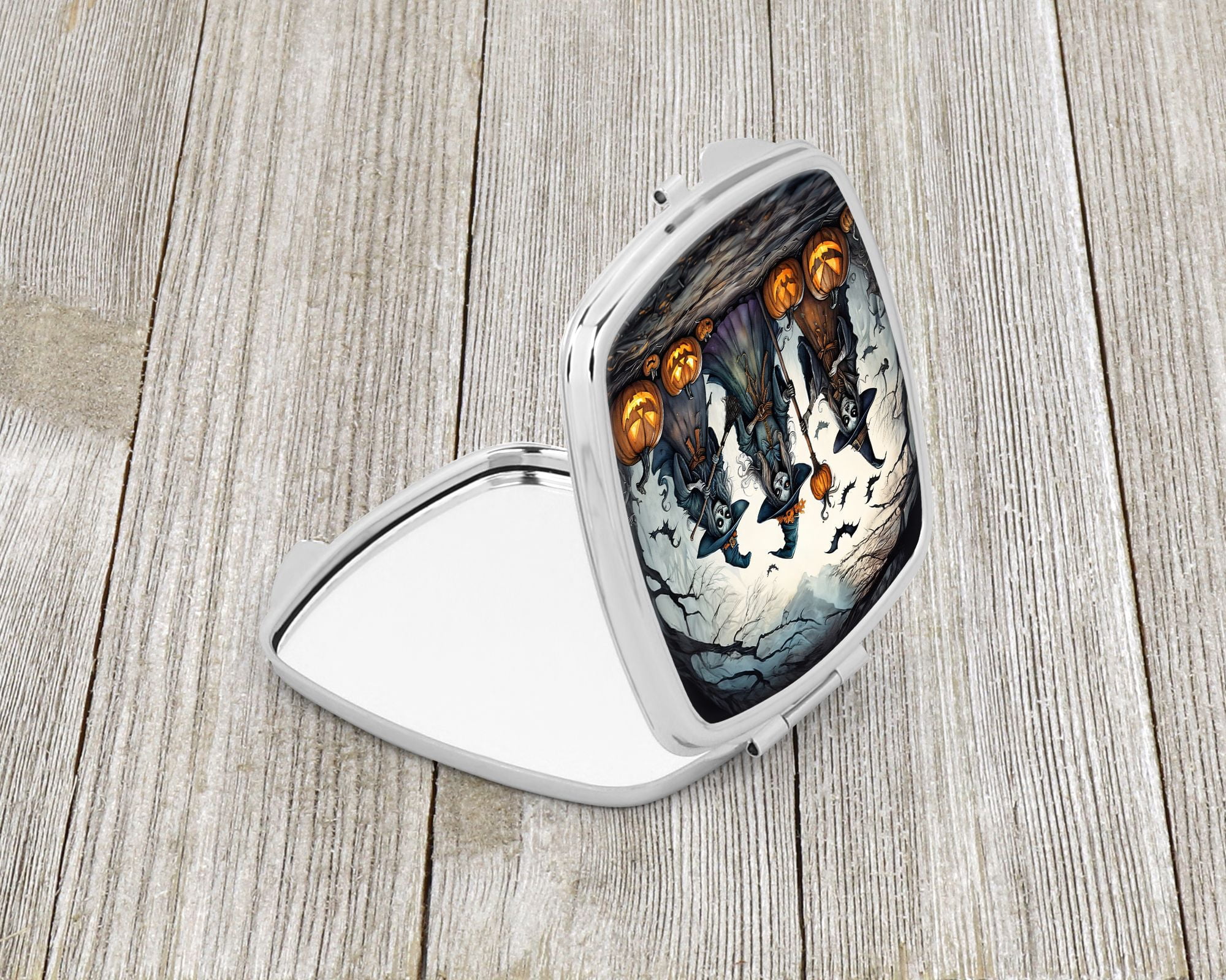 Square Compact Mirror 2.75x3 Inch with Halloween Artwork Dual Mirrors