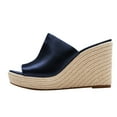 thumbnail image 2 of FSJ Women Simple Round Open Toe Platform Wedge Heel Espadrille Slip On Sandal Summer Casual Mules Outdoor Dressy Shoes Size 8 Navy, 2 of 4