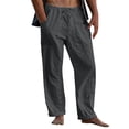 thumbnail image 2 of Ceisia Men's Solid Color Cotton Linen Casual Pants Loose Straight Leg Drawstring Trousers for Summer Gray L Gifts, 2 of 9