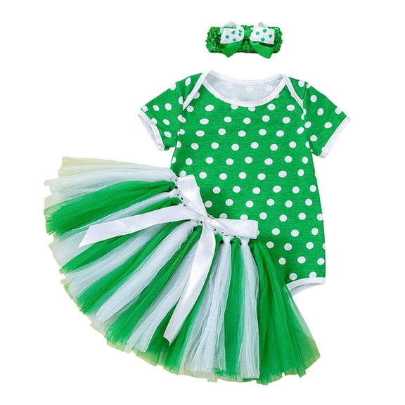 Jamsmile Newborn Girls Outfits Sets St. Patrick'S Day Green Print Romper Tutu Dress Headbands 3pcs Infant Girls Party Wear