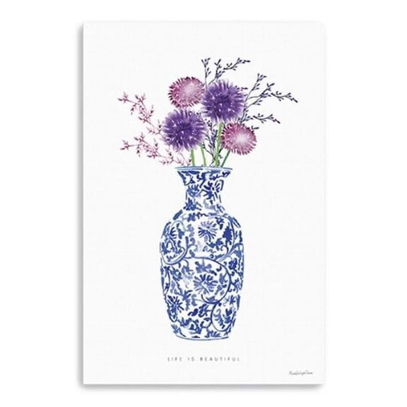 24 x 16 in. Blue & White Life Floral Vase Canvas Wall Art