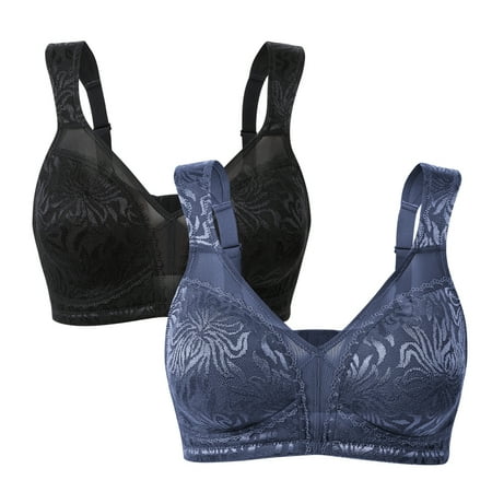 

Wingslove Women s Plus Size Full Coverage Minimizer Bra Non Padded Wireless Bra 2 Pack Black+Blue 48C