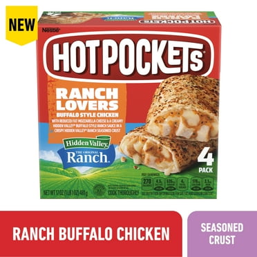 Hot Pockets Ranch Lovers Buffalo Style Chicken, Hidden Valley Ranch, Sandwich Snacks, 17 oz, 4 Pack (Frozen)