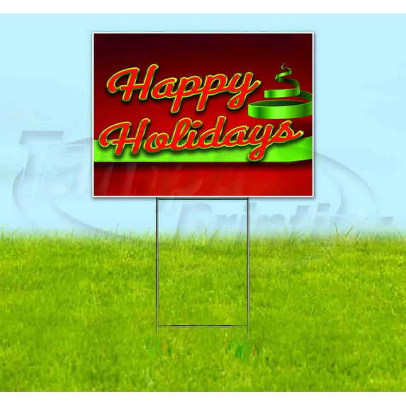 Happy Holidays V3 (18" X 24") Yard Sign, Includes Metal Step Stake
