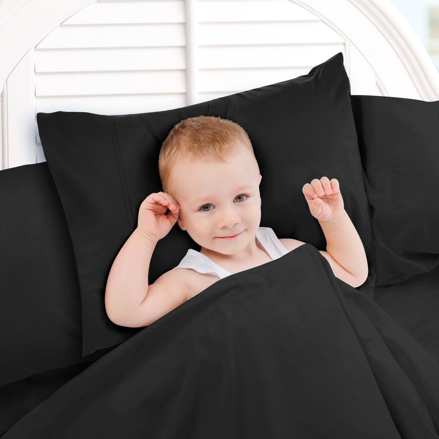 Hearth & Harbor 3 Piece Toddler Bed Sheet Set - Silky Soft Solid Microfiber Crib Sheets, Hypoallergenic, Cool & Breathable - Black