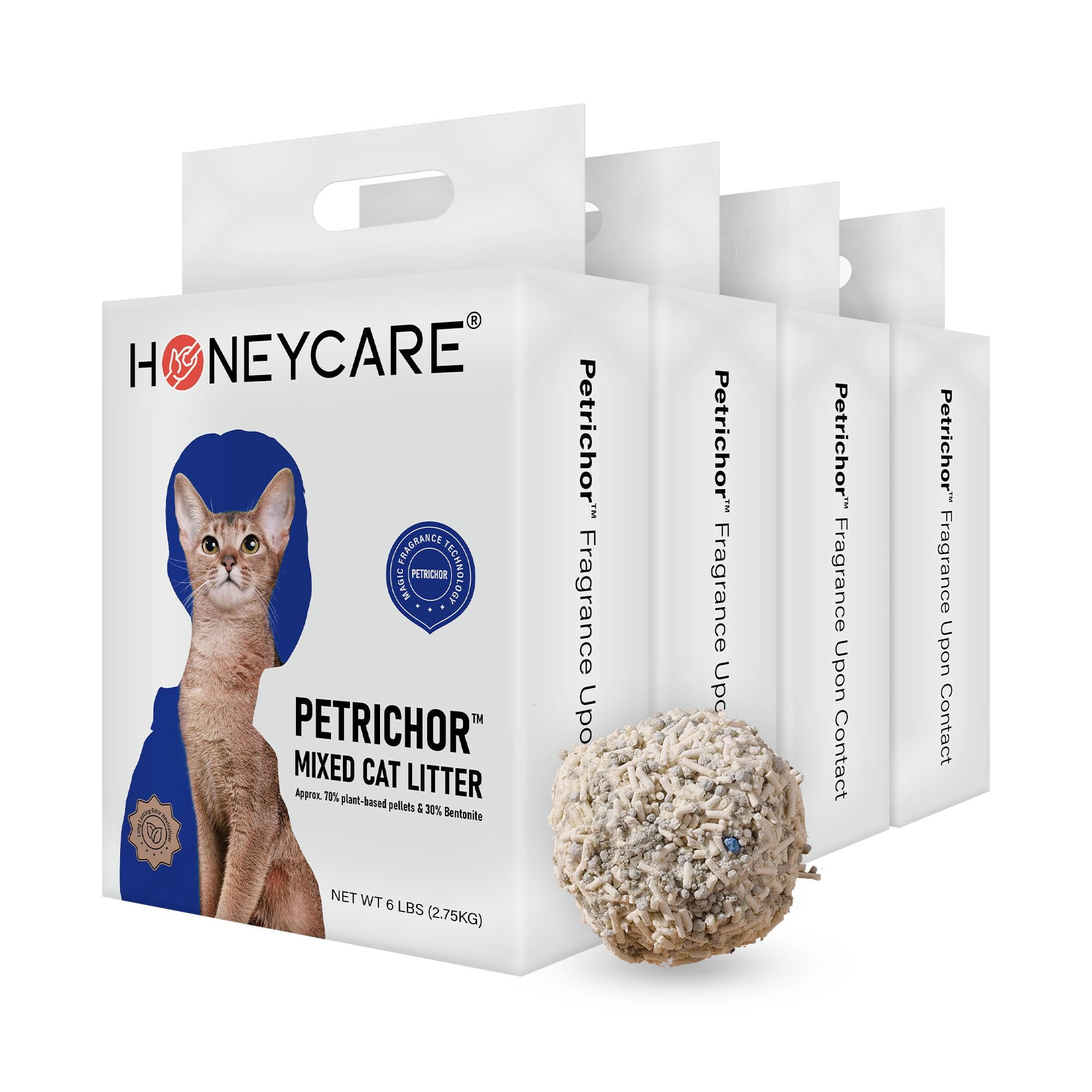 Honeycare Tofu Cat Litter, Plant-Based Pellets, Low-Dust, Quick Clumping, Odor Control, 24-lbs Pack (6 lbs x 4)