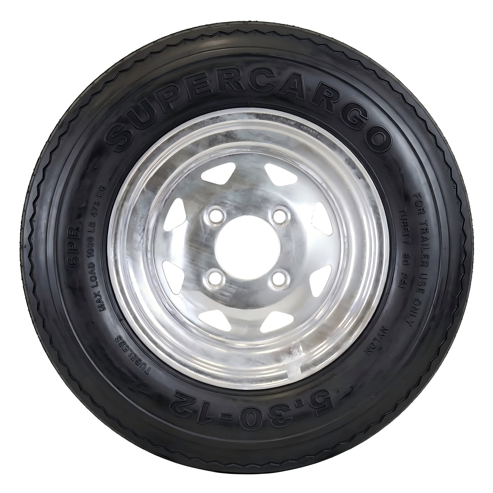 SUPER CARGO 2 Set SU02 5.30-12 6PR Boat Trailer Tire and 4-Lug Galvanized 8 Spoke Wheel Assembly