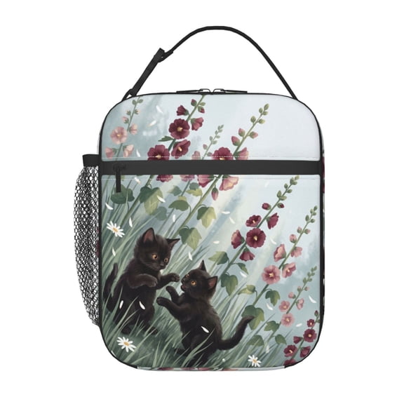 Black Cat Insulated Lunch Box Portable Lunch Bag With Detachable Handle,Reusable Lunchbox For Men Women Office Work Travel