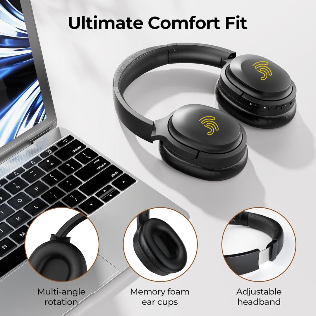 Jrumz Clarity CL01 Hybrid Active Noise Canceling Headphones With Travel Case, Wireless Over Ear Bluetooth Headphones, Deep Bass, Memory Foam Ear Pads, 40H Playtime for Home Office, Travel, Gym