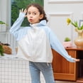 thumbnail image 4 of Penkiiy Chicas Chicas Camisa de manga larga Protección solar Capucha Ligera Entrenamiento atlético Suéter Top Rash Guard para niños 4 Años Azul, 4 of 5