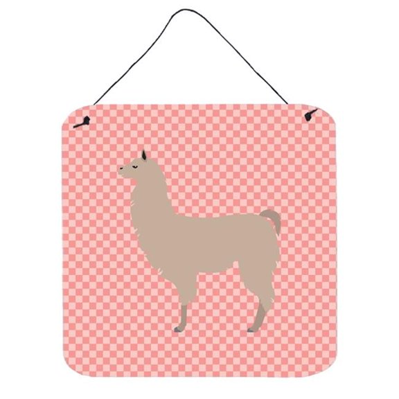 Llama Pink Check Wall or Door Hanging Prints, 6 x 6 in.