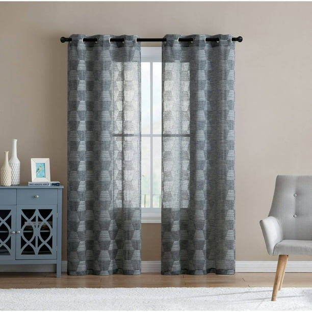 VCNY Home Geometric Embroidered Sheer Jolie Grommet Top Window Curtains