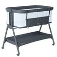 thumbnail image 4 of ANGELBLISS Flat Bedside Bassinet with Storage Basket, Easy Folding Portable Crib with Wheels, Included Breathable Mesh, Cozy Mattress(Black)(0-6 months), 4 of 9